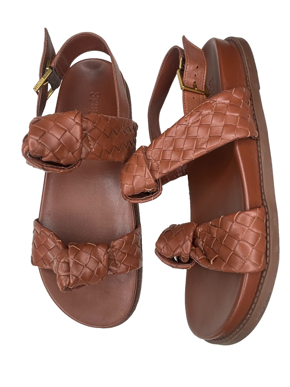 Schutz Kareena brown leather wovan knot design Sporty Sandal shoes Sz 11 B